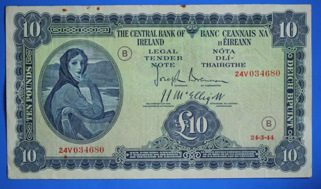 1944 Ireland Irish Eire, Ten pound £10 banknote, Lady Lavery, ETO Code B [28349]