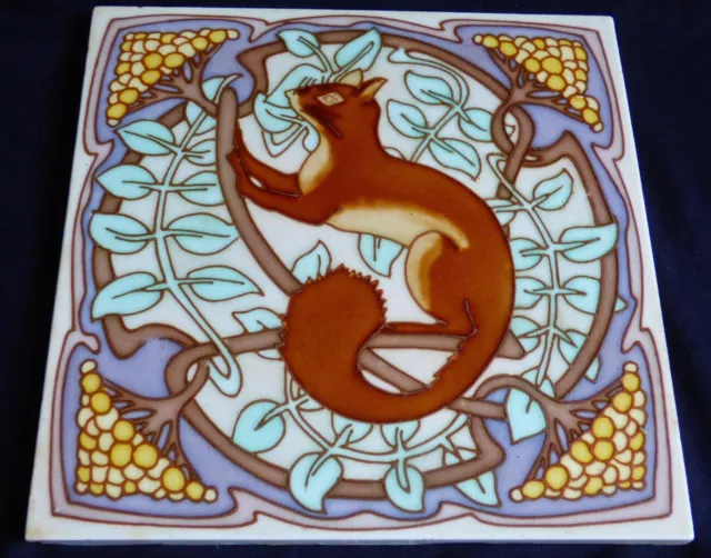 RARE Gilardoni & freres SQUIRREL Art Nouveau Tile Carreau 1900 Jugendstil Fliese 2