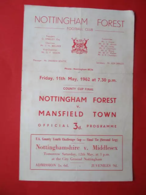 Notts. Forest v Mansfield-County Cup Final 1962