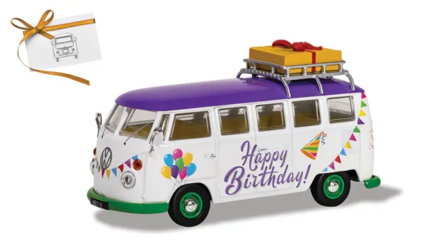 Miniature voiture auto 1:43 Corgi VW t1 t2 Samba Camper Happy Birthday diecast