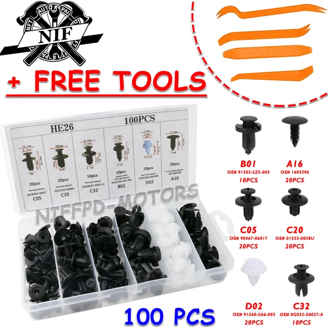 100Pc Car Auto Fender Liner Fastener Bumper Interior Trim Retainer Push Clip Pin