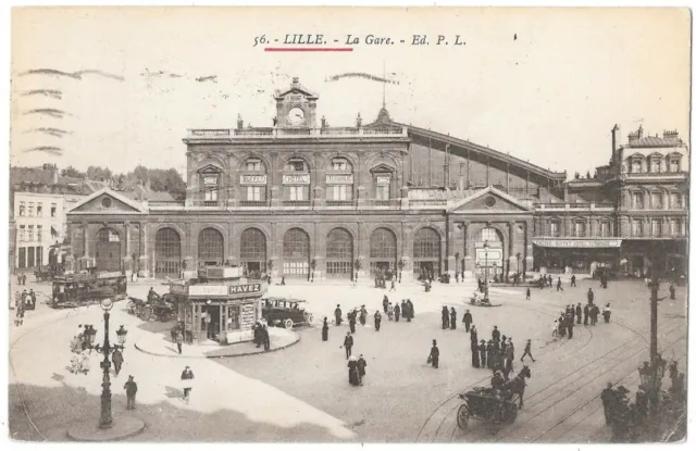 LILLE 59 La Gare CPA animée à dos vert écrite à Mme Vandeffe en Septembre 1923