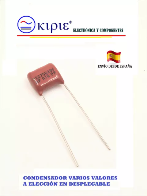 CONDENSADOR PELÍCULA POLIESTER,10 mm(102J,222J,332J) 630 V, ELECCIÓN DESPLEGABLE