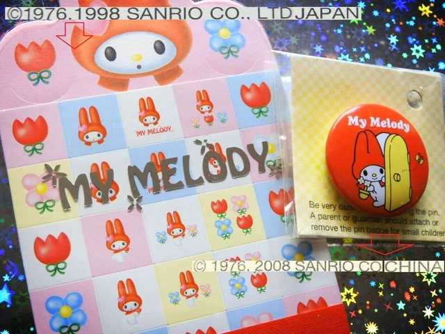 🐰 VINTAGE 1998 MY MELODY Mini BIGLIETTI Notes JAPAN + SPILLA PIN 2008 China 📍