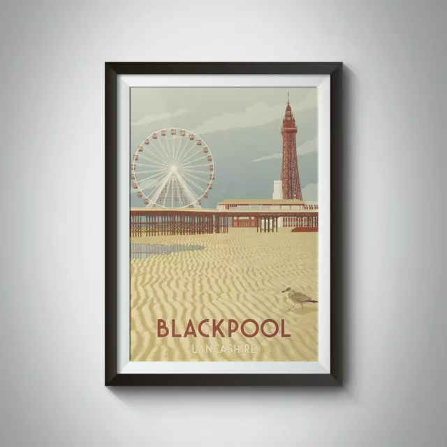 Blackpool Seaside Travel Poster - Framed - Vintage - Bucket List Prints