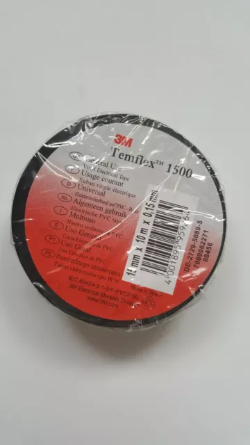 3M Temflex 1500 15 MM X 10 M X 0,15 MM Noir Vinyl-Elektro- Bande Isolante