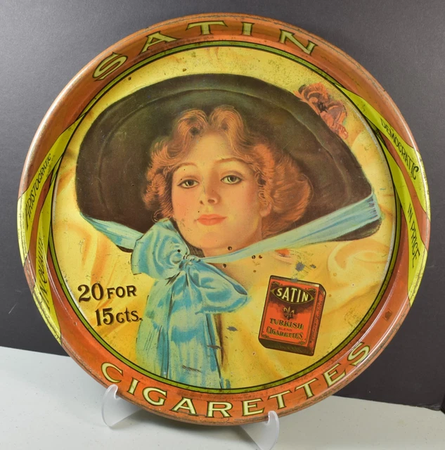 VINTAGE SATIN TURKISH Cigarettes Large Tin Advertising Tray 20 For 15
