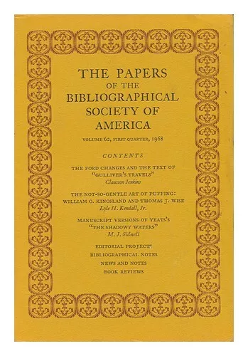 TODD, WILLIAM B. (ED. ) The Papers of the Bibliographical Society of America, Vo