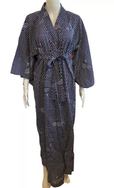 Vintage FP in Tokyo Women's Blue Cotton Yukata Kimono Bath Robe Gown