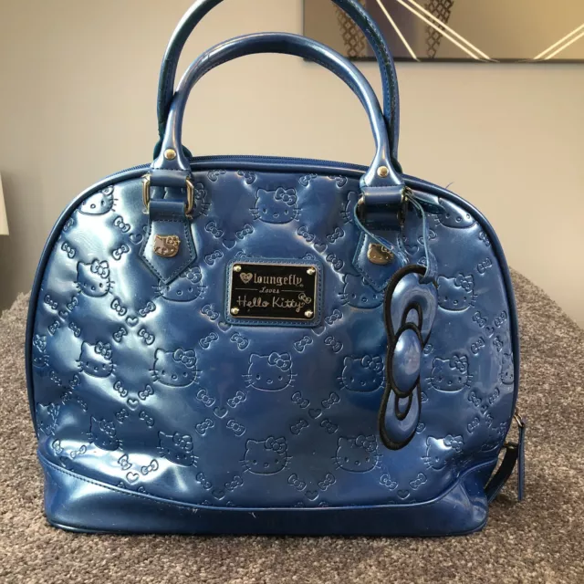 Loungefly Hello Kitty Sanrio Tote Blue Patent Embossed Dome Satchel Handbag