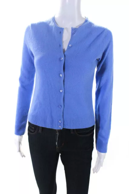 J Crew Womens Button Front Crew Neck Cashmere Cardigan Sweater Blue Size Small