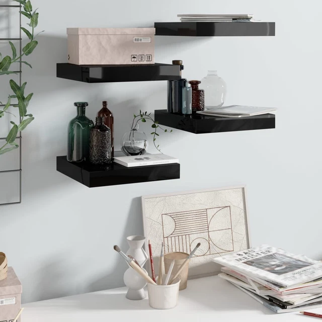 Scaffali a Parete 4 pz Nero Lucido 23x23,5x3,8  in MDF O1I7