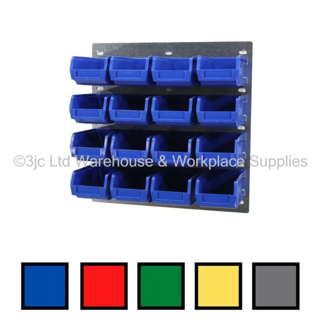 NEW UK Made Plastic Parts Storage Bins Boxes With Steel Wall Louvre Panel SET 1