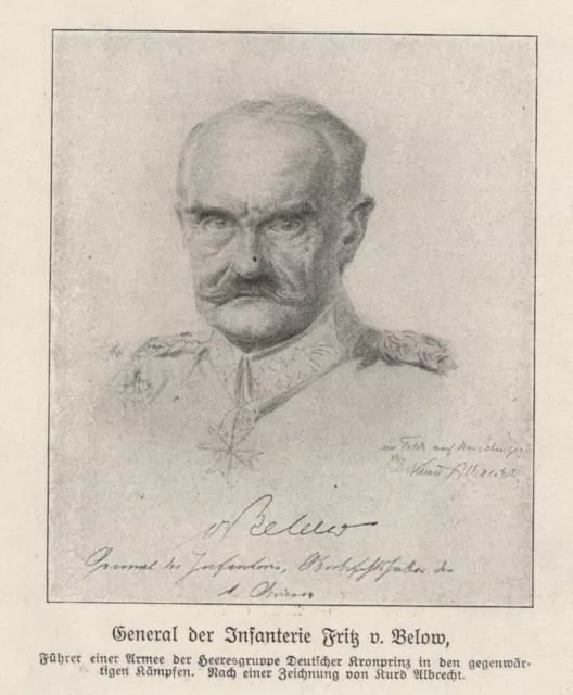 Général De Infanetrie Fritz De Below Original Bilddokument De 1918 WW1 1.WK