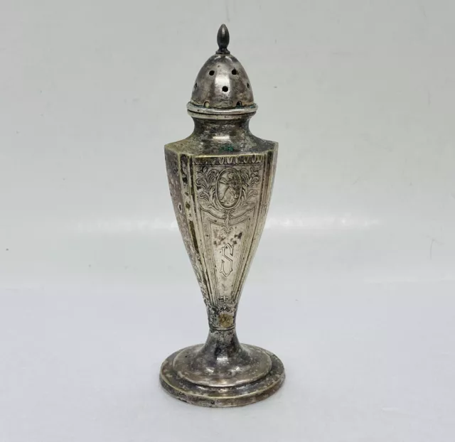 Antique 1940s Silver Plated Salt Pepper Shaker Ornate Floral Design Art Decor 22