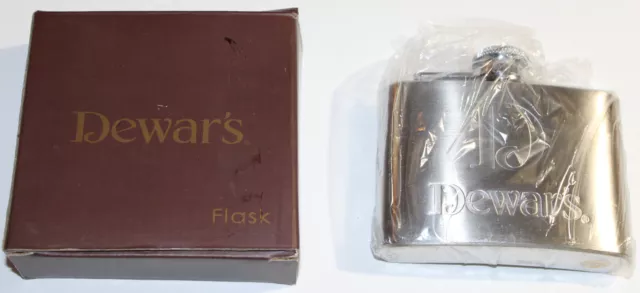 C. 2011 DEWAR'S STAINLESS STEEL 4OZ. SCOTCH WHISKEY Empty FLASK with BOX S1