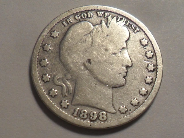 1898-P Nice "Better Date" Barber 90% Silver Quarter Low Mintage 11,100,735!!