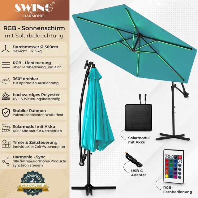LUXUS RGB SONNENSCHIRM mit LED Beleuchtung Ampelschirm 300, 350 cm