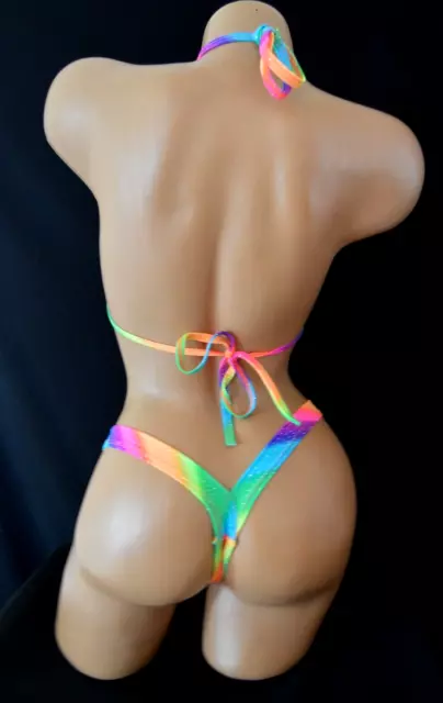 Exotic Dancer Stripper Ware Sexy UV Glow Lace Wide Thong Bikini Dancewear 2