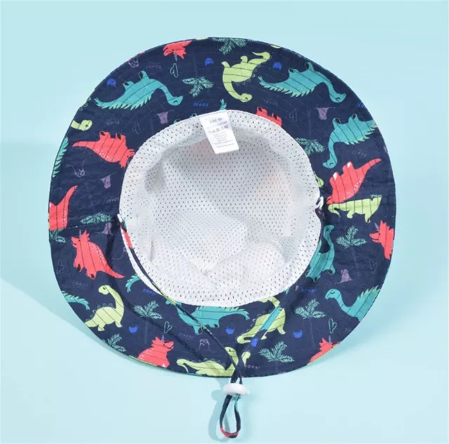 Boys Kids Children Summer Dinosaur Navy Wide Brim Bucket Sun Hat Cap strap 1-10y 2