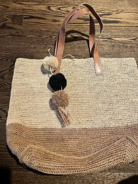 Mar Y Sol Montauk Sand Colorblock Raffia Handmade Tote Bag - MSRP $165.00