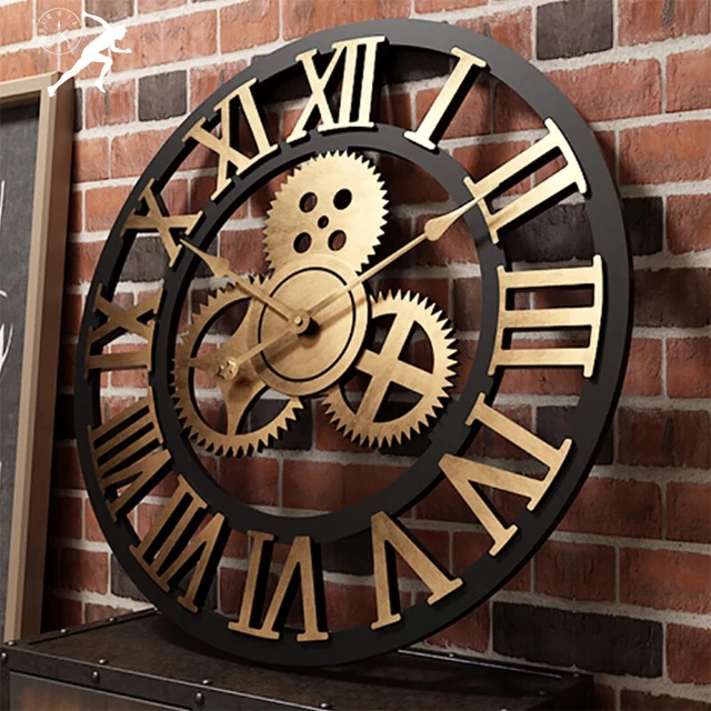 78cm Large Roman Numerals Skeleton Wall Clock - Big Giant Open Face, Black Metal, Quartz, Vintage, UK Made