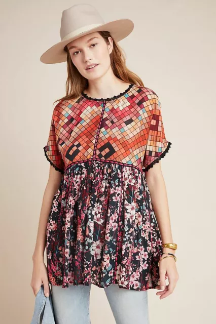 $128 Anthropologie Bl-nk Sidonie Embroidered Swing Tunic size XS new nwT