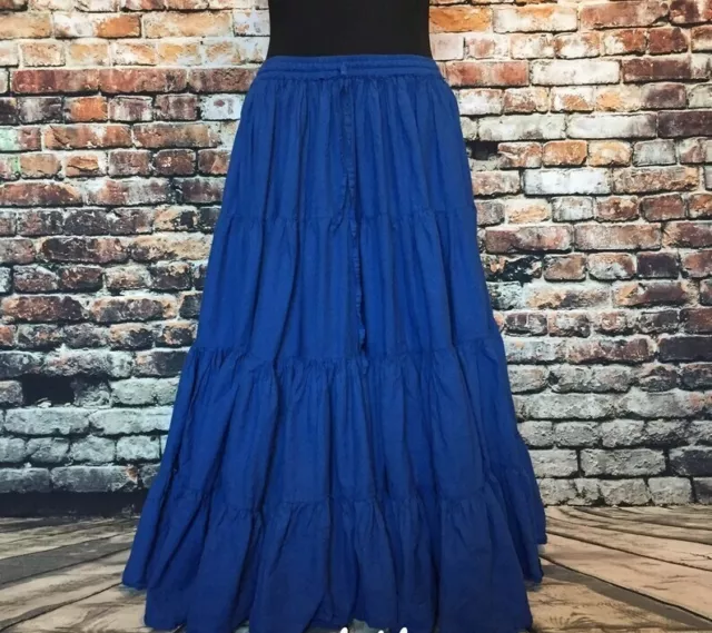 Indiano Blu Fronzoli Gonna Cotone Allegra Solido Lunga Festa Spiaggia Wear UK