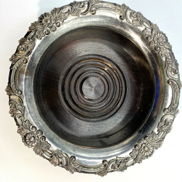 Antique Sheffield Silver Georgian w/Turned Wood Base Wine Coaster England R234
