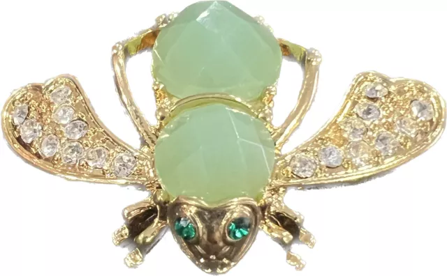 Vintage JOAN RIVERS Classics Jade Enameled White Crystal Bee Pin Brooch