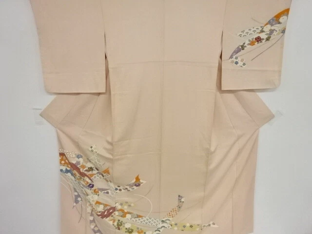 37490# Japanese Kimono / Antique Kimono / Embroidery / Peony & Noshi Pattern