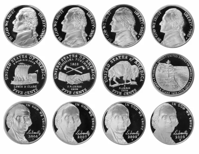 2000-2009 S Jefferson Nickel Gem Proof Run 10 Year, 12 Coin Set