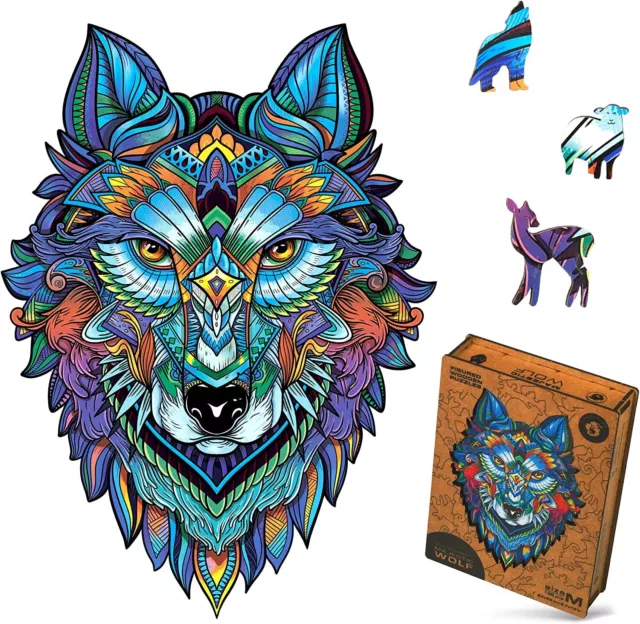 UNIDRAGON Original Wooden Jigsaw Puzzle - Majestic Wolf, 185 pcs, Medium