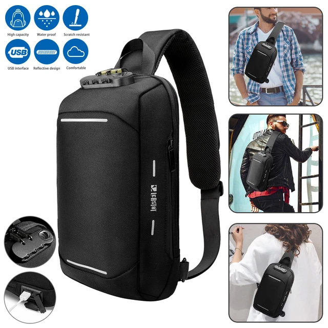 Mens Chest Pack Shoulder Sling Bag USB Crossbody Anti-theft Waterproof Backpack
