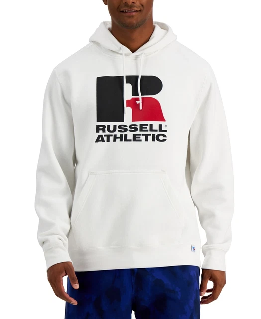 Russell Athletic Mens Eagle Logo Fleece Hoodie White S WHITE Size SMALL S/S