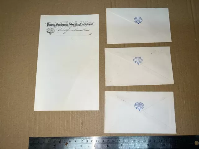 Late 1800s Edinburgh Unused Brassfounder Lettersheet Billhead & 3 x Envelopes