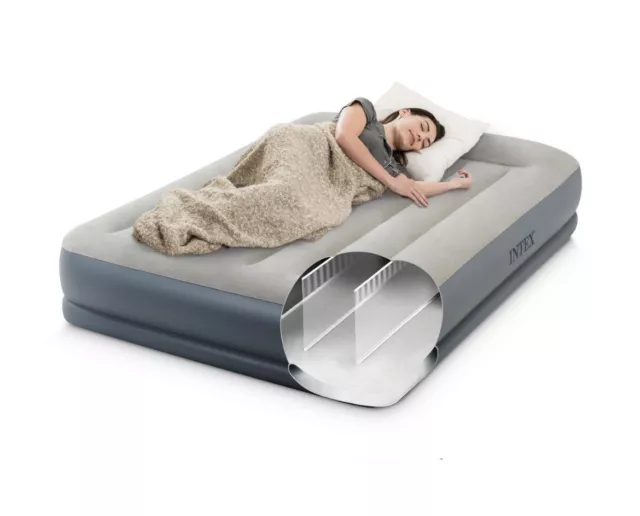 Intex Dura-Beam Pillow Rest Queen Air Bed with Built-In Pump 64118UK