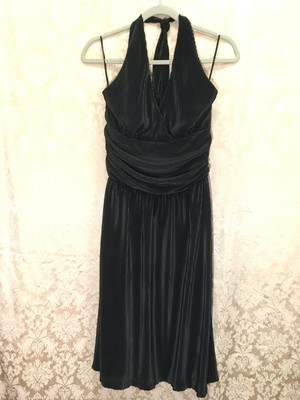 Vintage Marilyn Monroe Classic Cocktail Midi Black A-Line Halter Dress Sz S/M