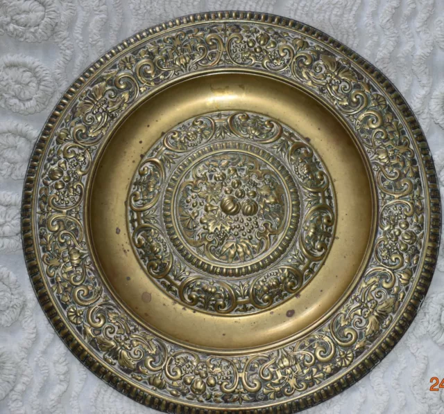 German Art Nouveau Cast Bronze Wall Plaque Plate Dish Beautifully DecoratedC1900