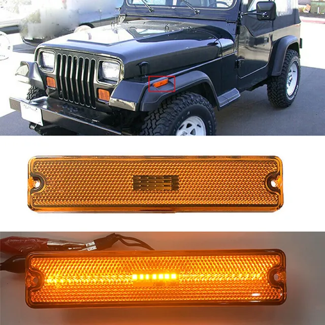 2Pcs LED Front Side Bumper Fender Light Amber Fits for Jeep Wrangler YJ 1987-95