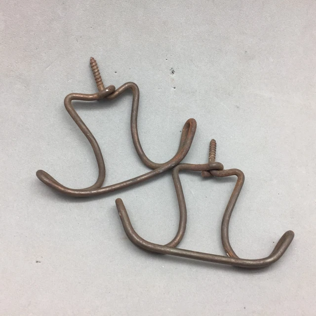 Salvaged Hardware Iron Wire Screw Double Hook Pair Primitive 3 1/4" x 2"x 1/2"