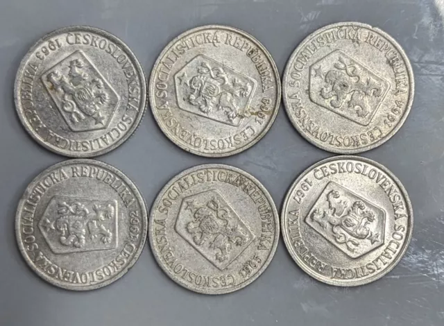 CZECHOSLOVAKIA  Coin collection lot of 6 different date 10 Haler coins (#C3190)