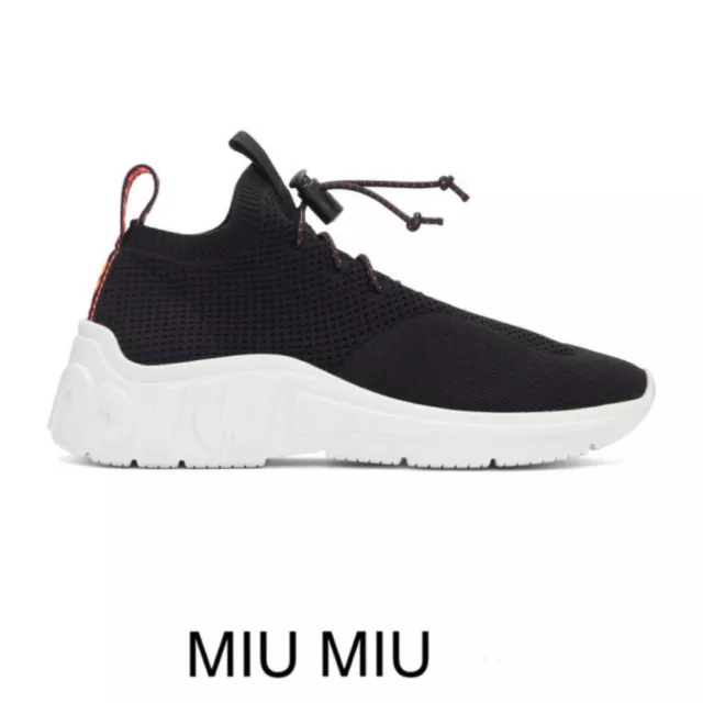 MIU MIU Black Technical Stretch Knit Slip-On Style High Top Flat Sneaker Sz 41.5