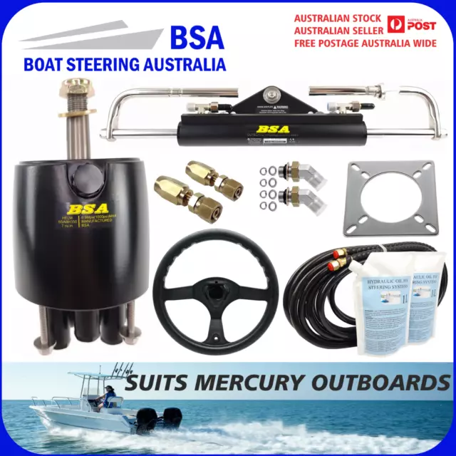 Outboard Boat Hydraulic Black Steering wheel Kit Mercury Up To 150HP 409KG Force