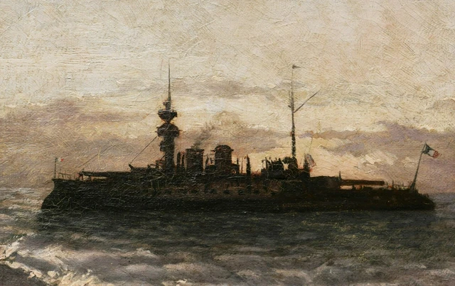 Abel TRUCHET tableau huile marine bateau navire guerre mer militaria guerre art