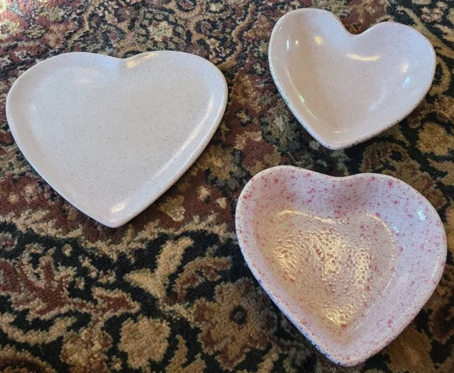 Heart Shaped Speckled ServingDishes 2 Bowls 1 Plate Portugal 7-9.5 Inch Long