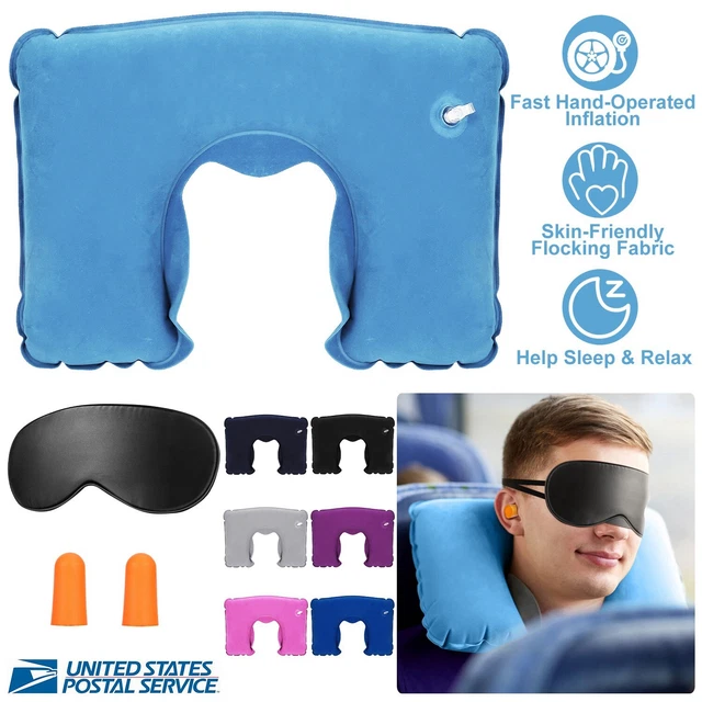 U Shaped Pillow Portable Travel Office Pillow Inflatable Cushion Neck Support US