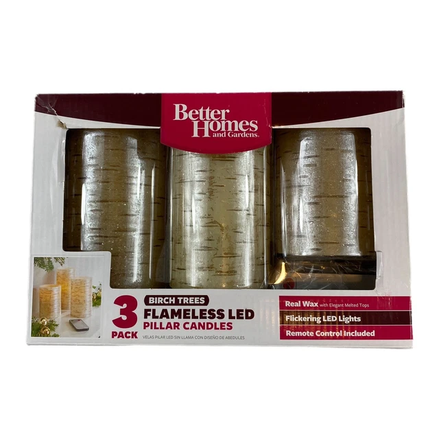 3 Pack Birch Trees Frameless Flickering LED Pillar Candles With Remote Control
