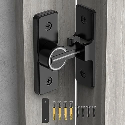 Barn Door Lock Hardware, 90 Degree Heavy Duty Gate Latches Black (Luminous)