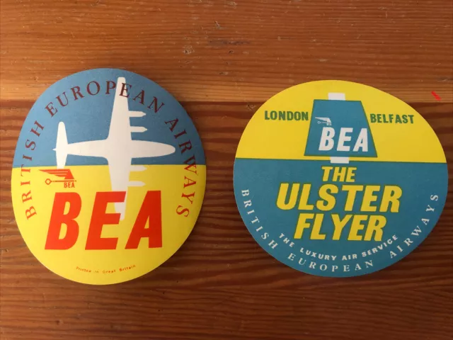 Vintage Original British European Airways BEA Airline Luggage Label Sticker Lot